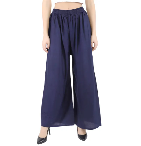 Cotton Plain Plazo for Women - Blue, Free Size